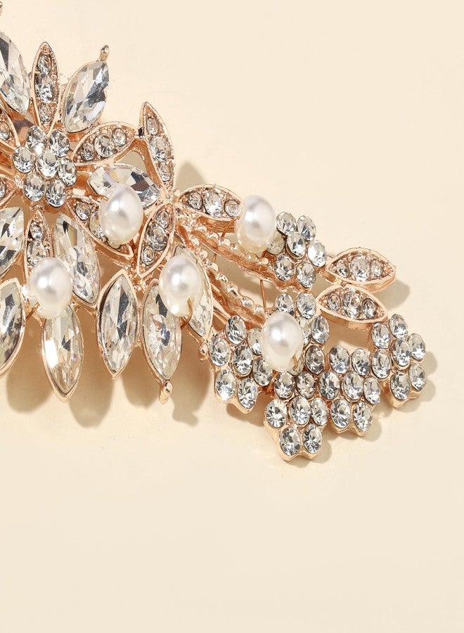 Hapibuy Rose Gold Crystal and Pearl Bridal Hair Clip Floral Hair Accessory Wedding Hair Comb For Women and Bride - Image 5